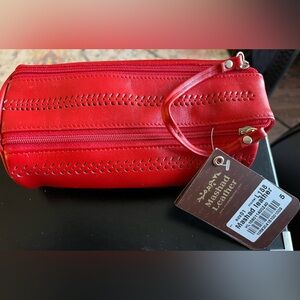 Red Real Leather makeup/ Jewelry bag